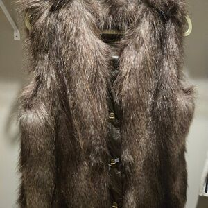 Dennis Basso Brown Faux Fur Vest with Plush Texture